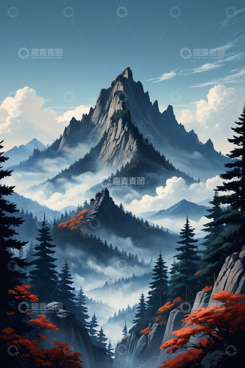 高清大图下载【趣麦麦图】云雾缭绕的山林自然风光