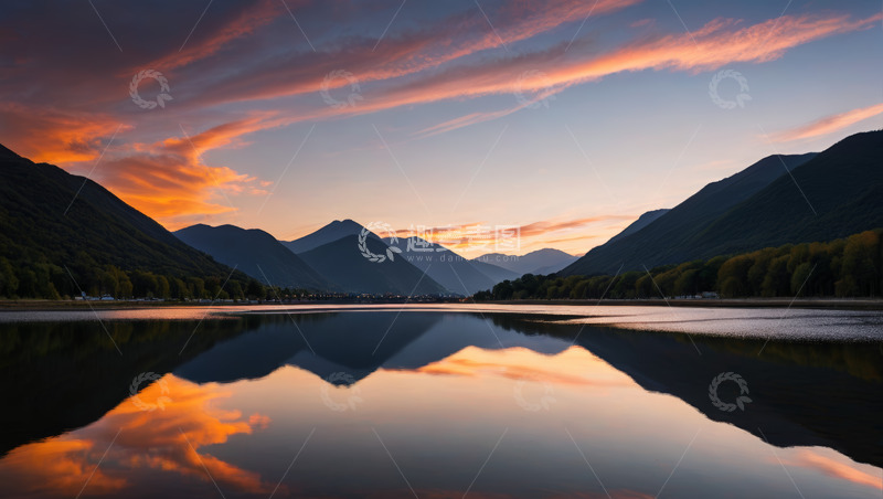 高清大图下载【趣麦麦图】湖光山色的黄昏美景