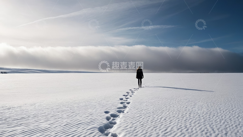 高清大图下载【趣麦麦图】女子在雪地中独自行走