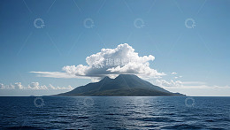 海上孤山与白云景观