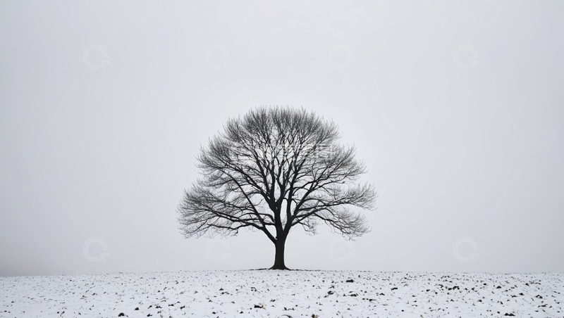 高清大图下载【趣麦麦图】雪地中独立的光秃树木
