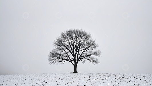 雪地中独立的光秃树木