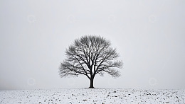 雪地中独立的光秃树木