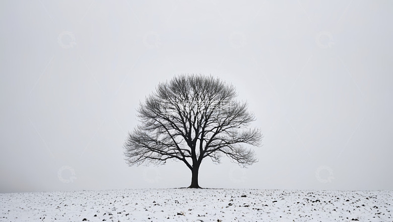 雪地中独立的光秃树木
