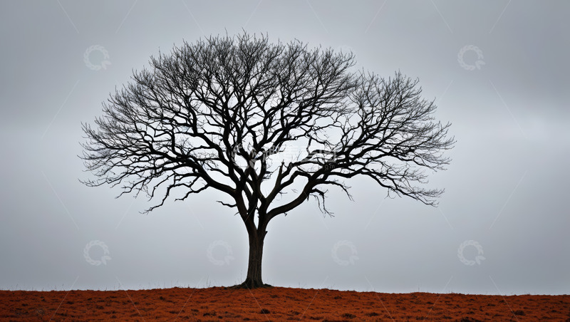 高清大图下载【趣麦麦图】旷野中孤独的无叶大树