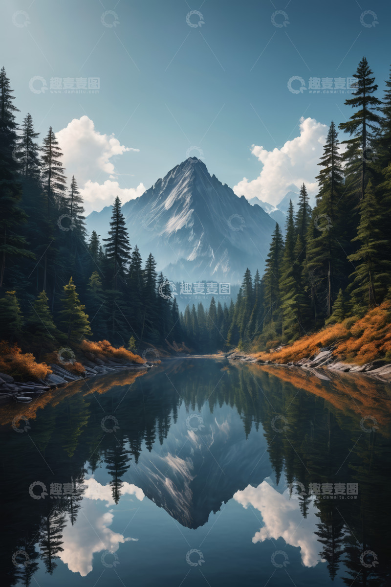 高清大图下载【趣麦麦图】山林湖泊自然风光全景