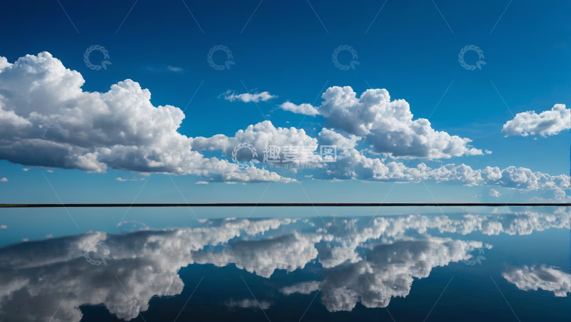 高清大图下载【趣麦麦图】蓝天白云下的水面倒影景象
