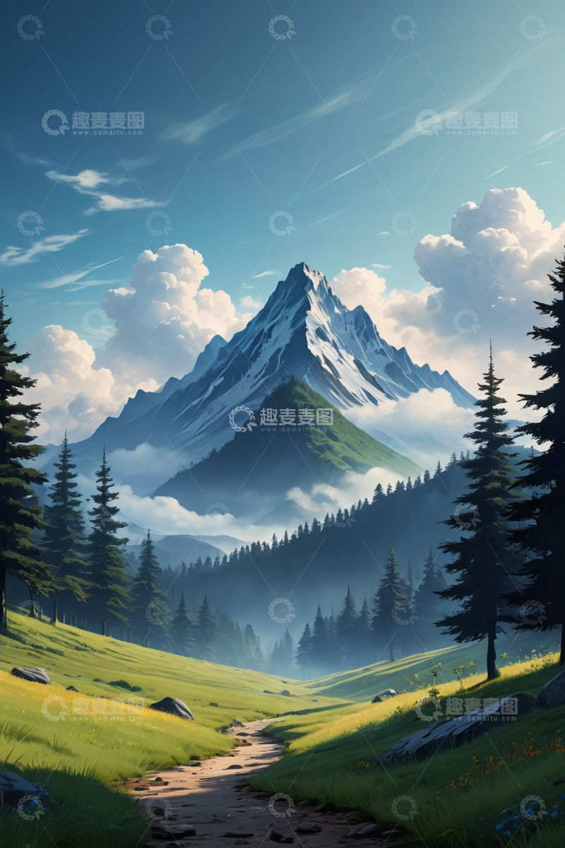 高清大图下载【趣麦麦图】山间森林草地风景