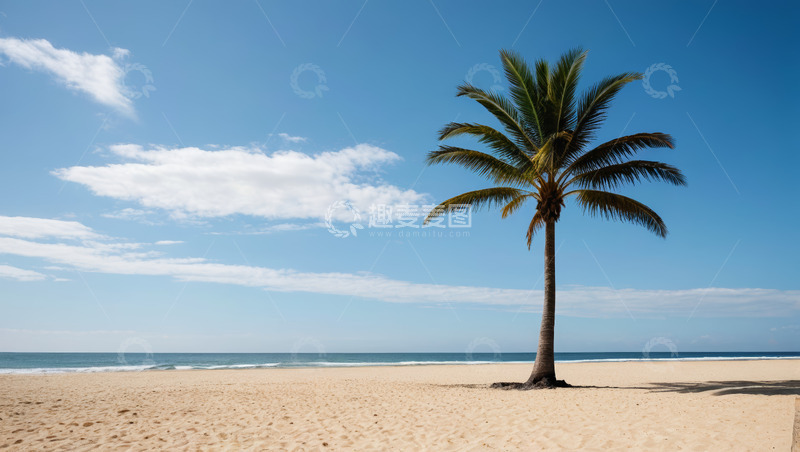 高清大图下载【趣麦麦图】沙滩上的椰子树与海洋景观