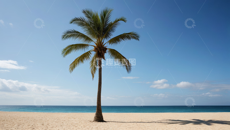 高清大图下载【趣麦麦图】沙滩上的单棵椰子树