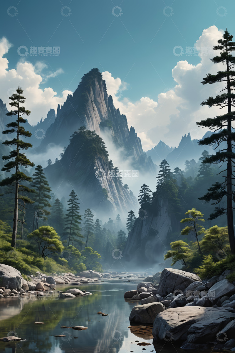 高清大图下载【趣麦麦图】山林间云雾缭绕的自然风光