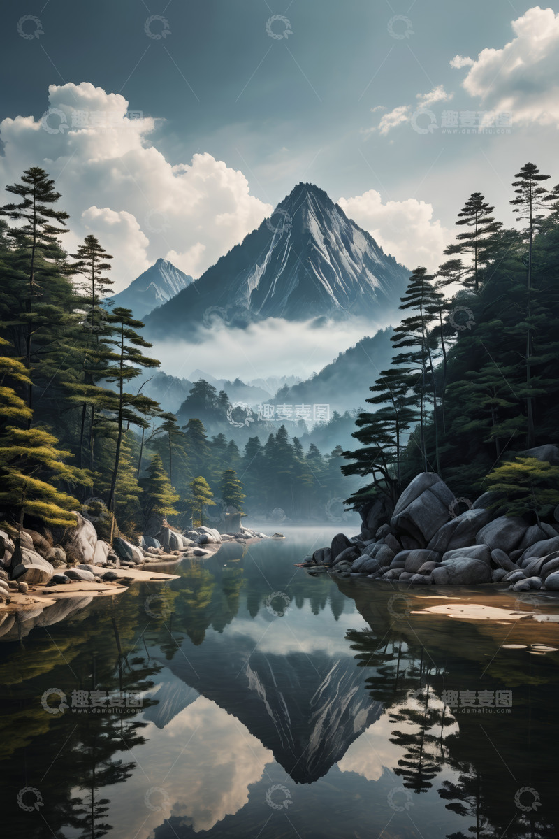 高清大图下载【趣麦麦图】山林湖泊自然风光全景