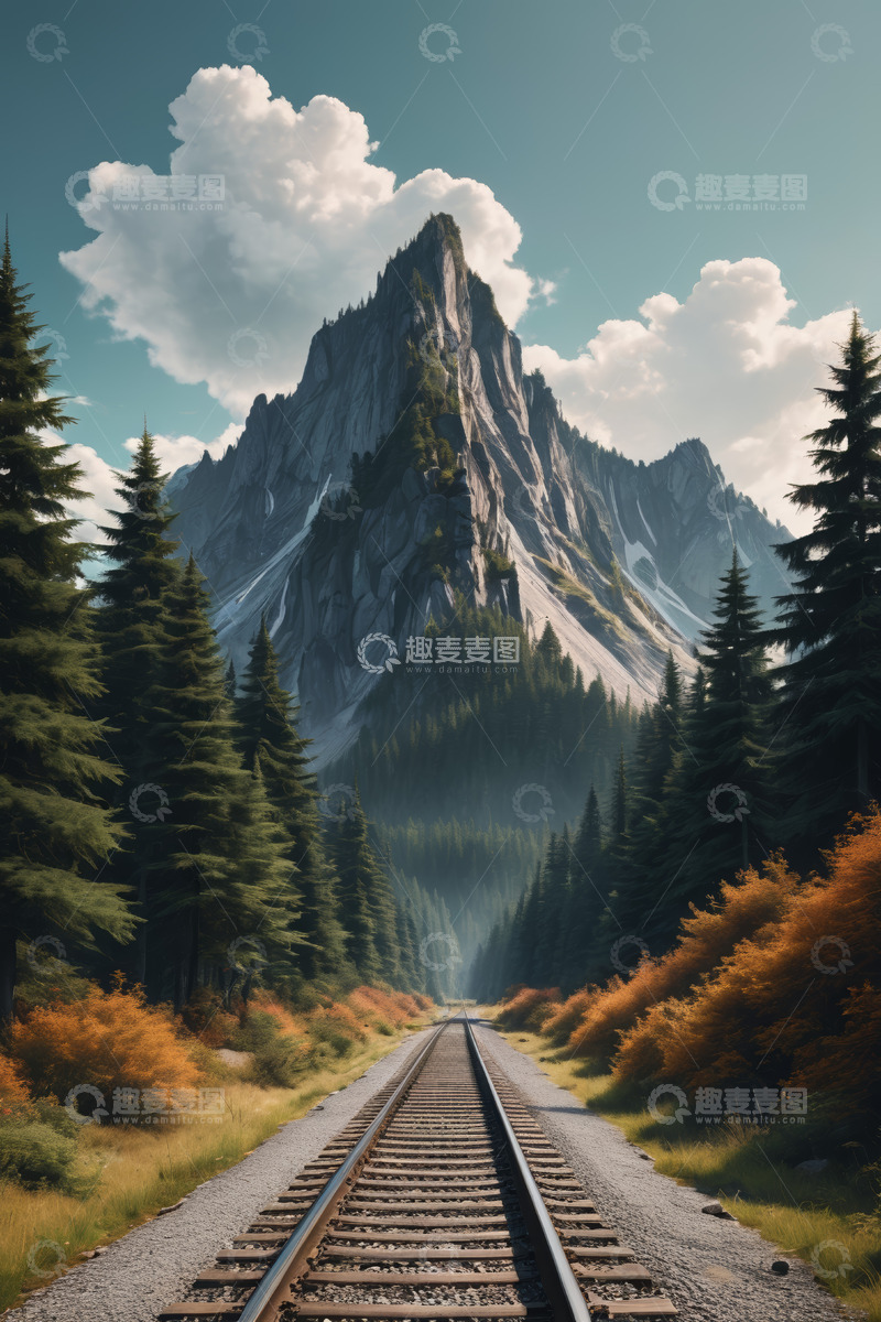 高清大图下载【趣麦麦图】山林间延伸的铁路景观