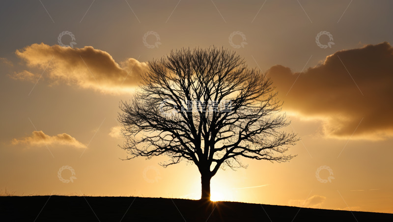 高清大图下载【趣麦麦图】夕阳下孤树剪影风景