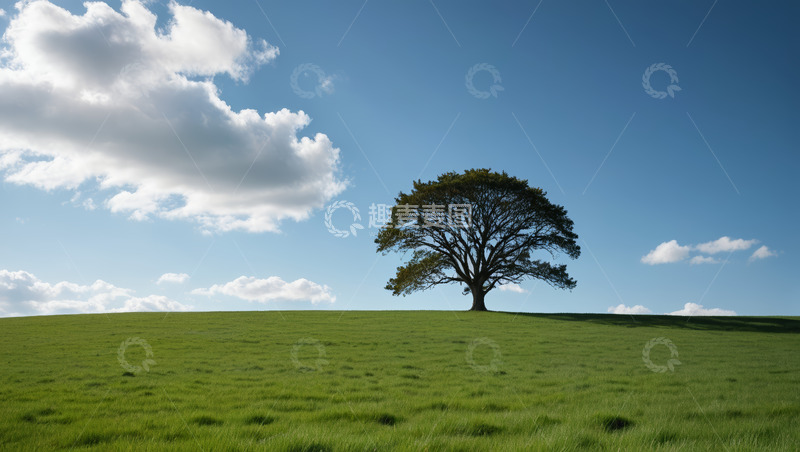 高清大图下载【趣麦麦图】草原上的孤树与蓝天白云