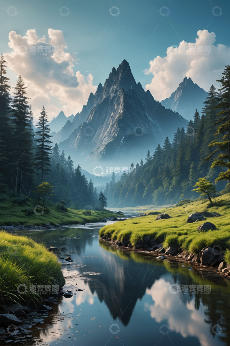 高清大图下载【趣麦麦图】山间河流森林自然风光