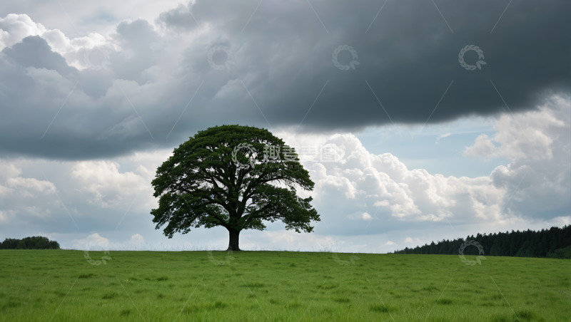 高清大图下载【趣麦麦图】草原上的孤树与天空景观