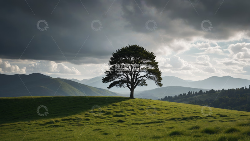 高清大图下载【趣麦麦图】山丘上的孤树与自然风光