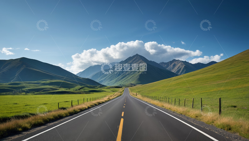 高清大图下载【趣麦麦图】草原公路与远处山峦风景