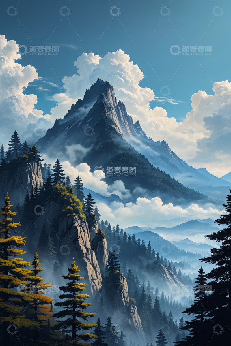 高清大图下载【趣麦麦图】云雾缭绕的山林风景