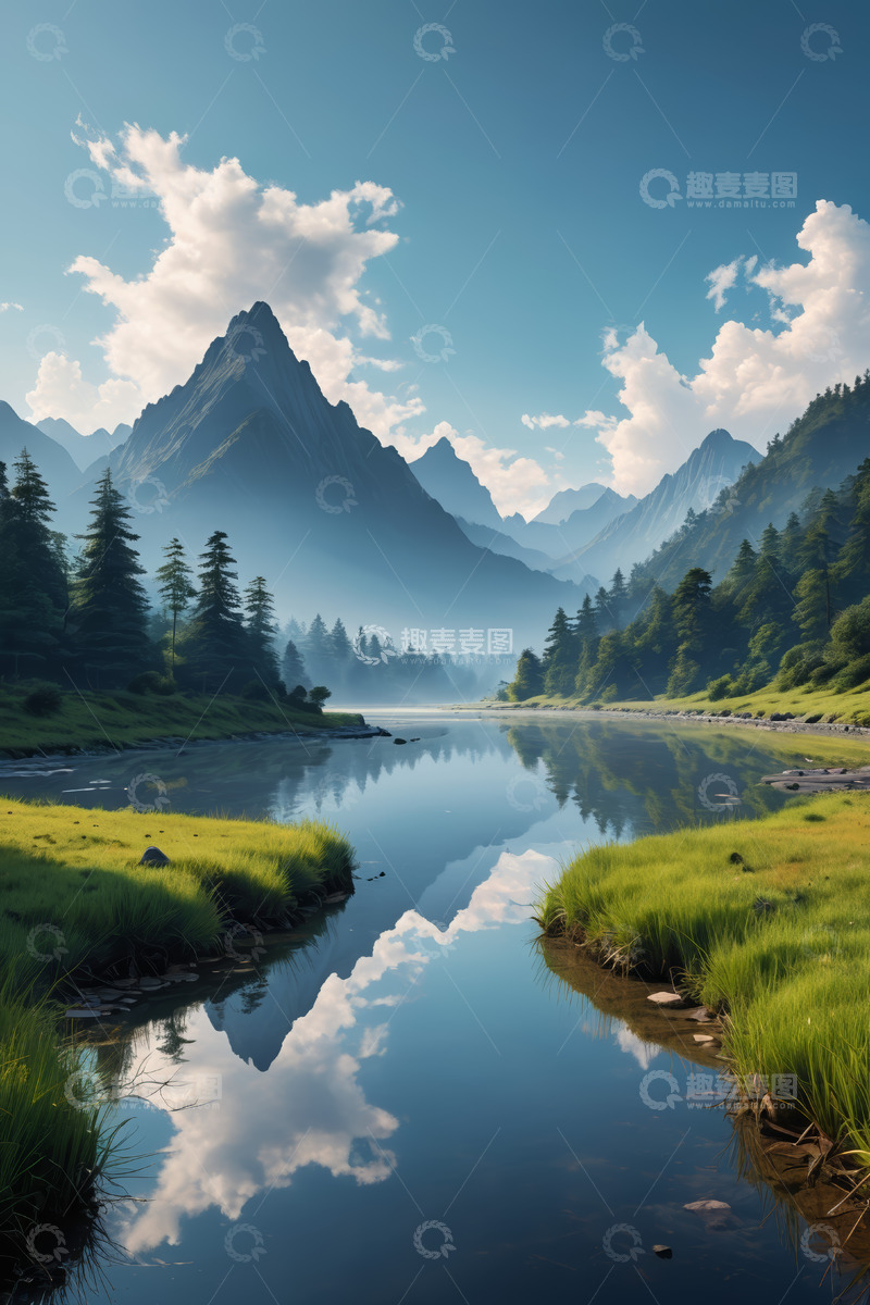 高清大图下载【趣麦麦图】山水相依的自然风光