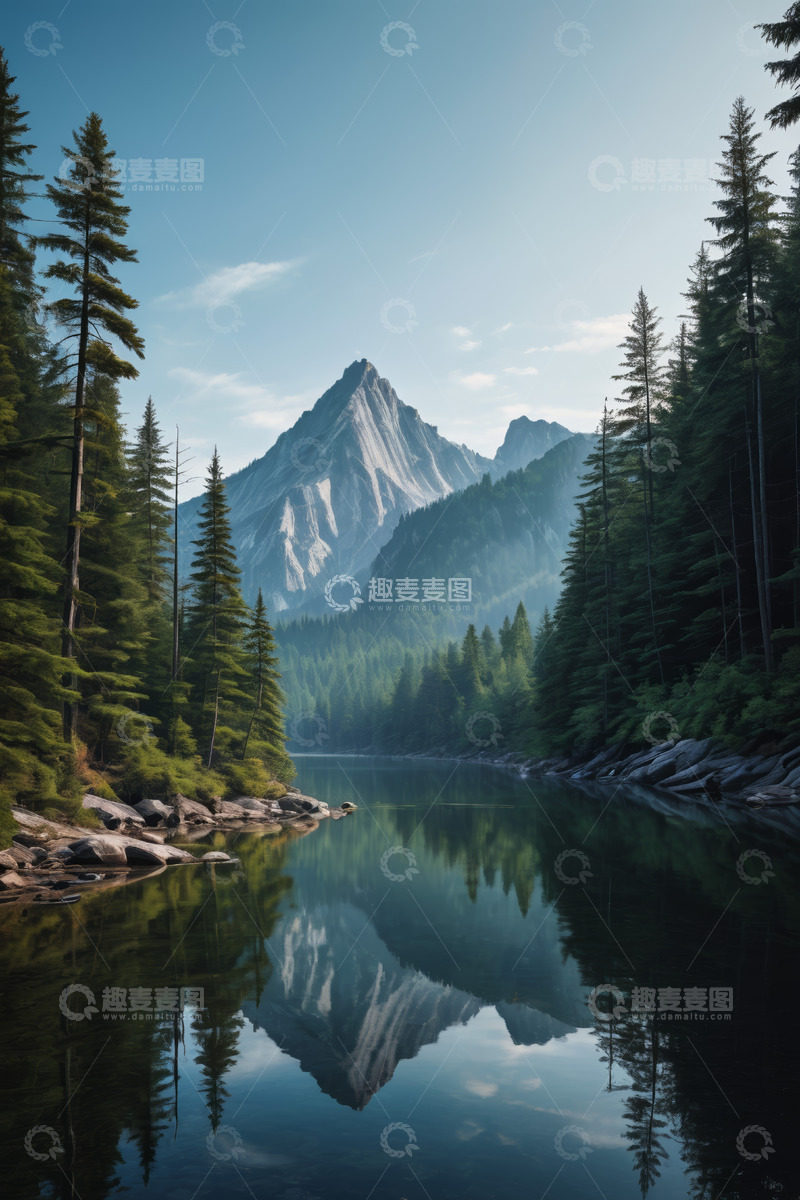 高清大图下载【趣麦麦图】山林湖泊自然风光全景
