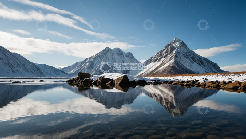 高清大图下载【趣麦麦图】雪山湖泊自然风光全景