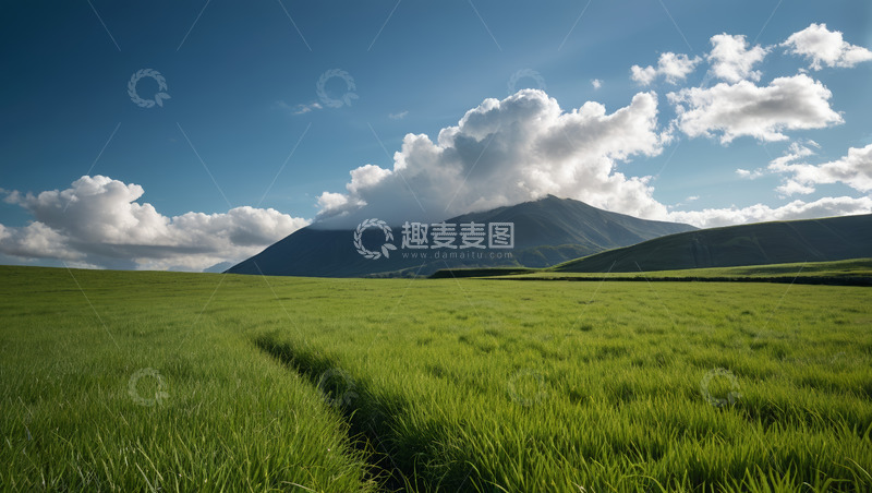 高清大图下载【趣麦麦图】广阔草原与远山蓝天白云景观