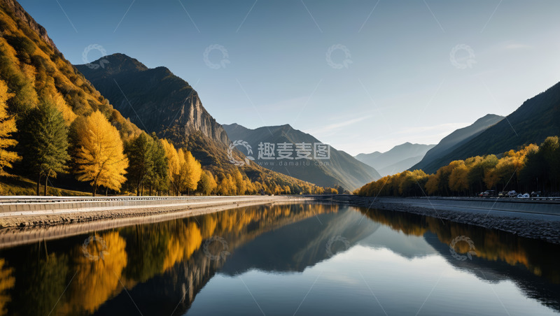 高清大图下载【趣麦麦图】秋日山水间宁静的湖泊风景