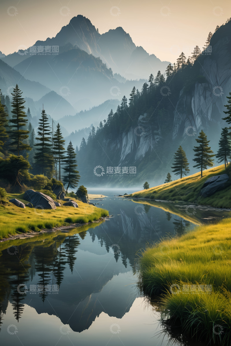 高清大图下载【趣麦麦图】山林间宁静湖泊自然风光