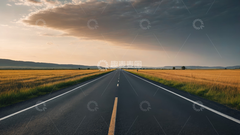 高清大图下载【趣麦麦图】旷野中延伸的宽阔道路