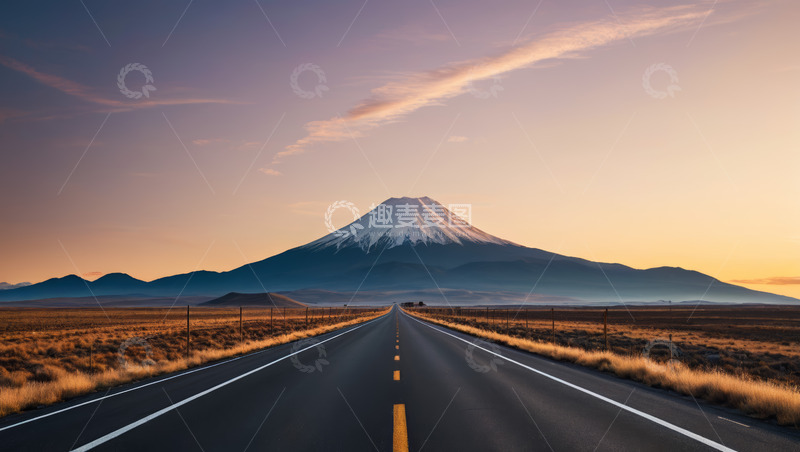 高清大图下载【趣麦麦图】公路尽头的富士山风景