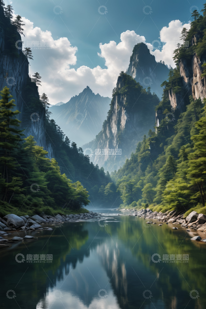 高清大图下载【趣麦麦图】山间河流自然风光全景