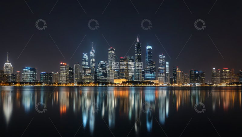 高清大图下载【趣麦麦图】城市夜景高楼倒影全景