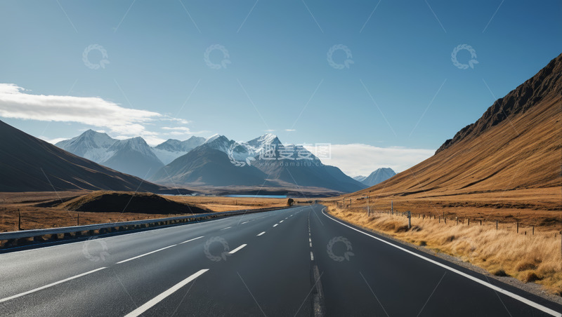 高清大图下载【趣麦麦图】开阔公路与远处雪山风景
