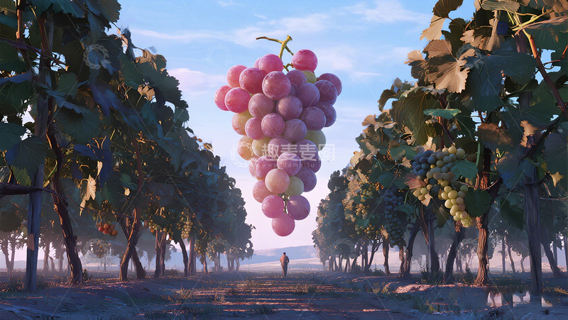 高清大图下载【趣麦麦图】动漫风葡萄园美景插画素材