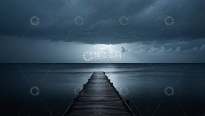 高清大图下载【趣麦麦图】海边延伸至海面的木质栈桥