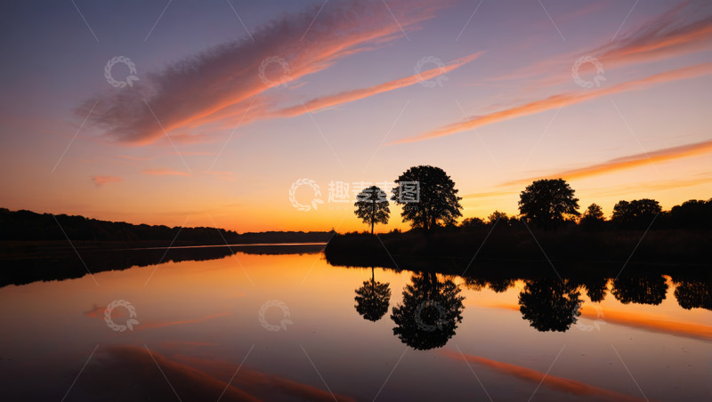 高清大图下载【趣麦麦图】湖畔日落倒影自然风光