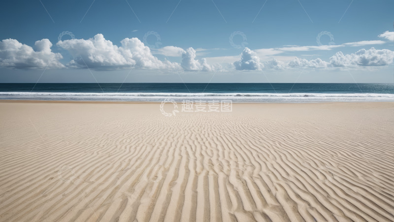 高清大图下载【趣麦麦图】空旷海滩与海洋天空景色