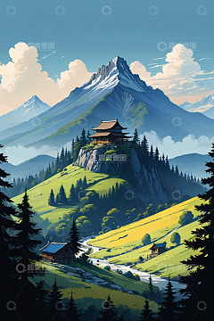 山间古建筑与自然风光