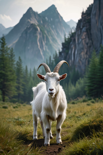 山间草地的山羊特写