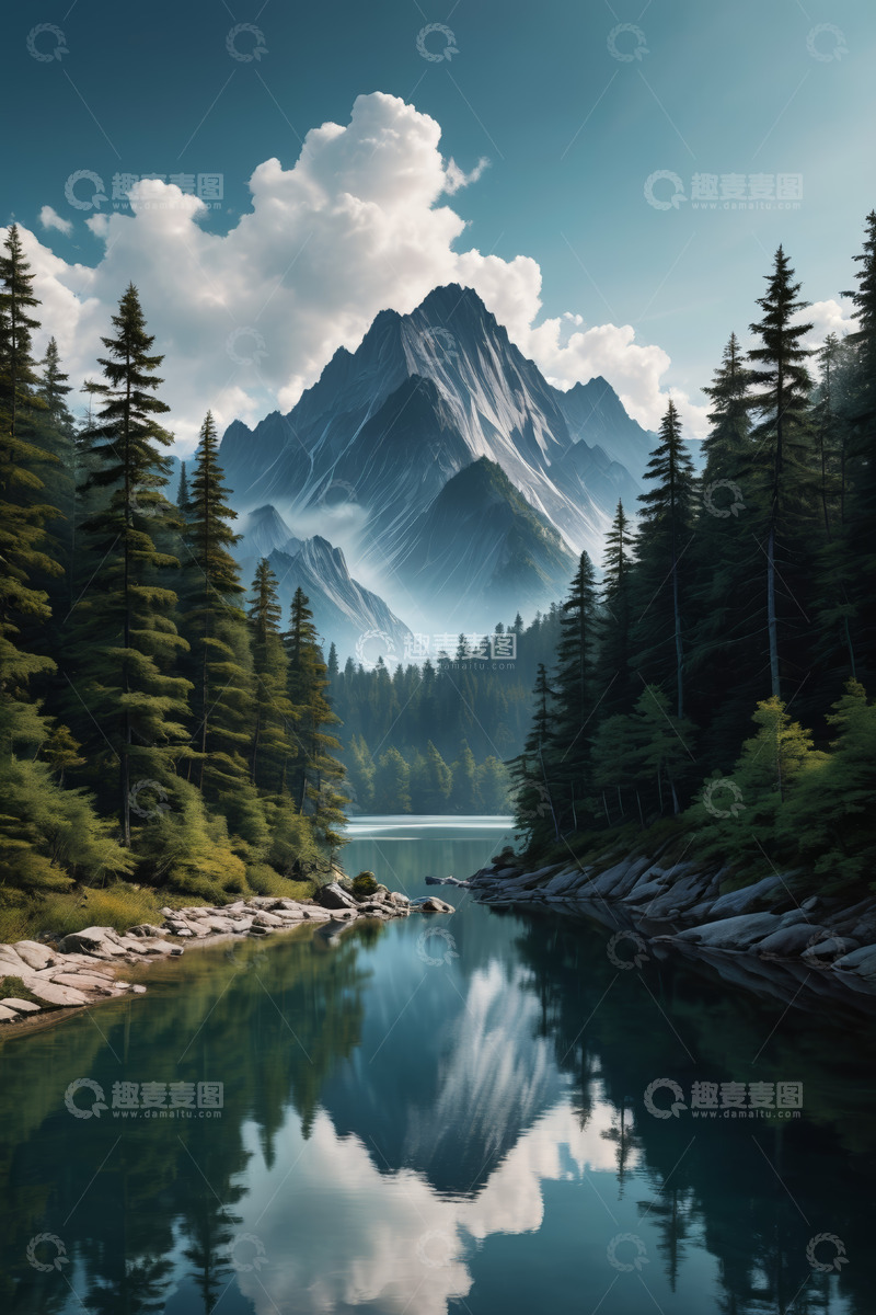 高清大图下载【趣麦麦图】山林间宁静湖泊自然风光