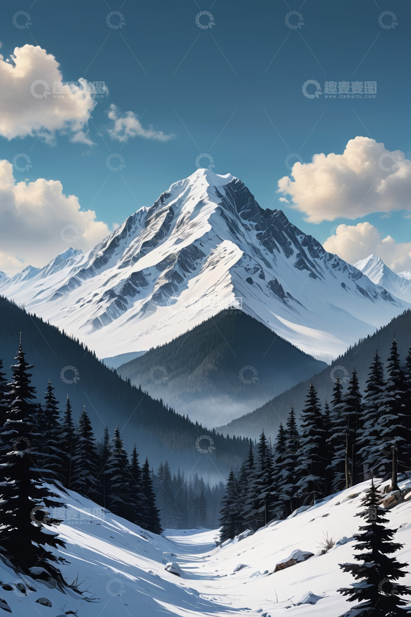 高清大图下载【趣麦麦图】雪山森林自然景观