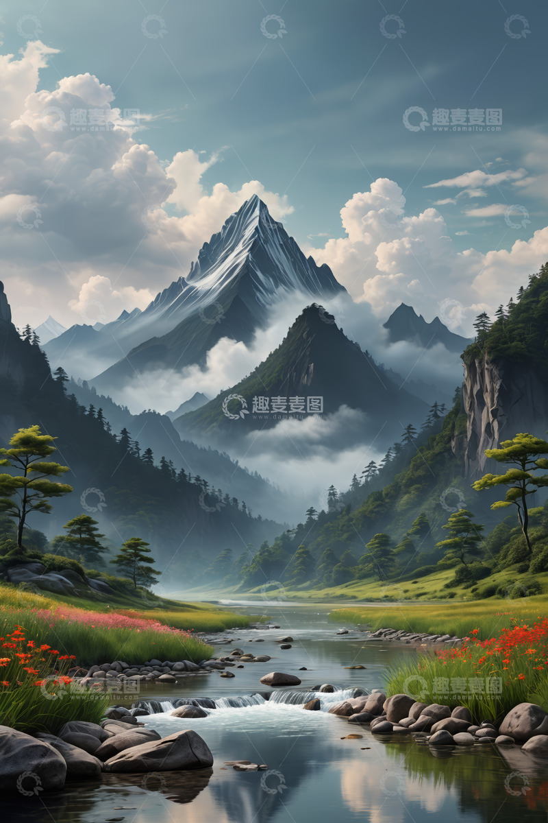 高清大图下载【趣麦麦图】山间河流自然风光