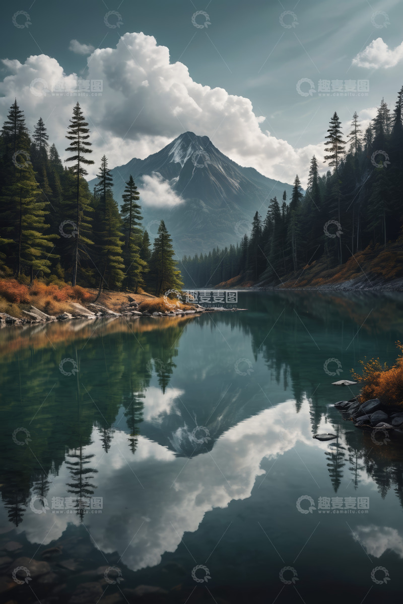 高清大图下载【趣麦麦图】山林湖泊自然风光全景