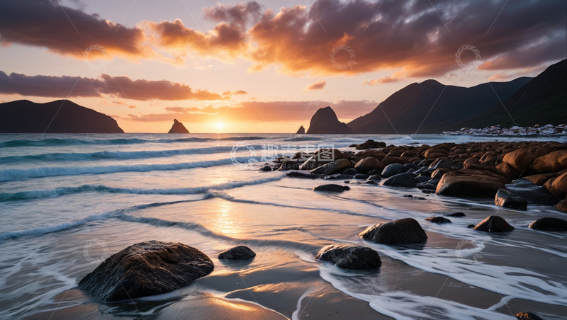 高清大图下载【趣麦麦图】海滩日落时分海景