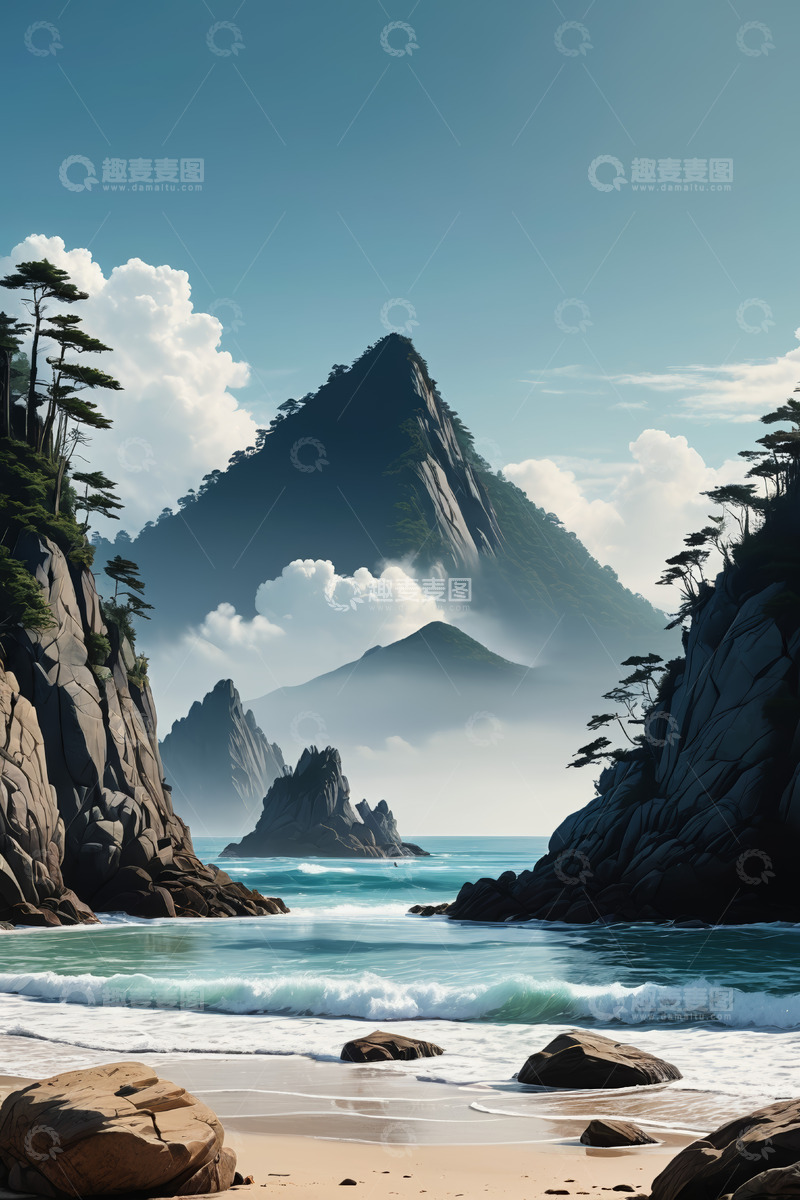 高清大图下载【趣麦麦图】海边山景自然风光