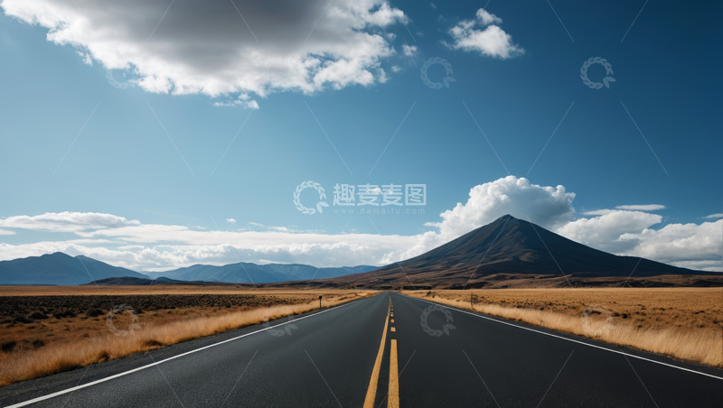 高清大图下载【趣麦麦图】公路延伸至远山的自然风光