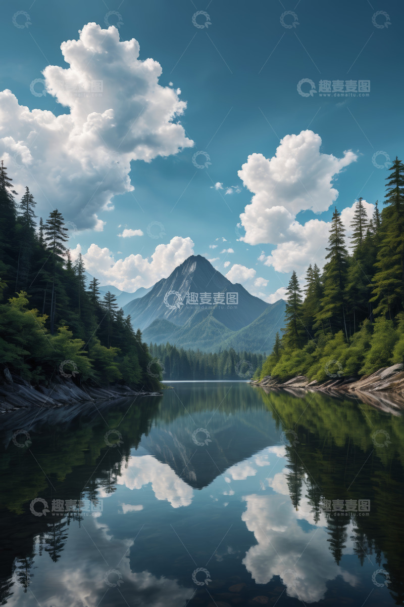 高清大图下载【趣麦麦图】山林湖泊自然风光全景