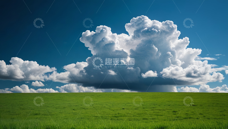 高清大图下载【趣麦麦图】蓝天白云下的绿色草原景观